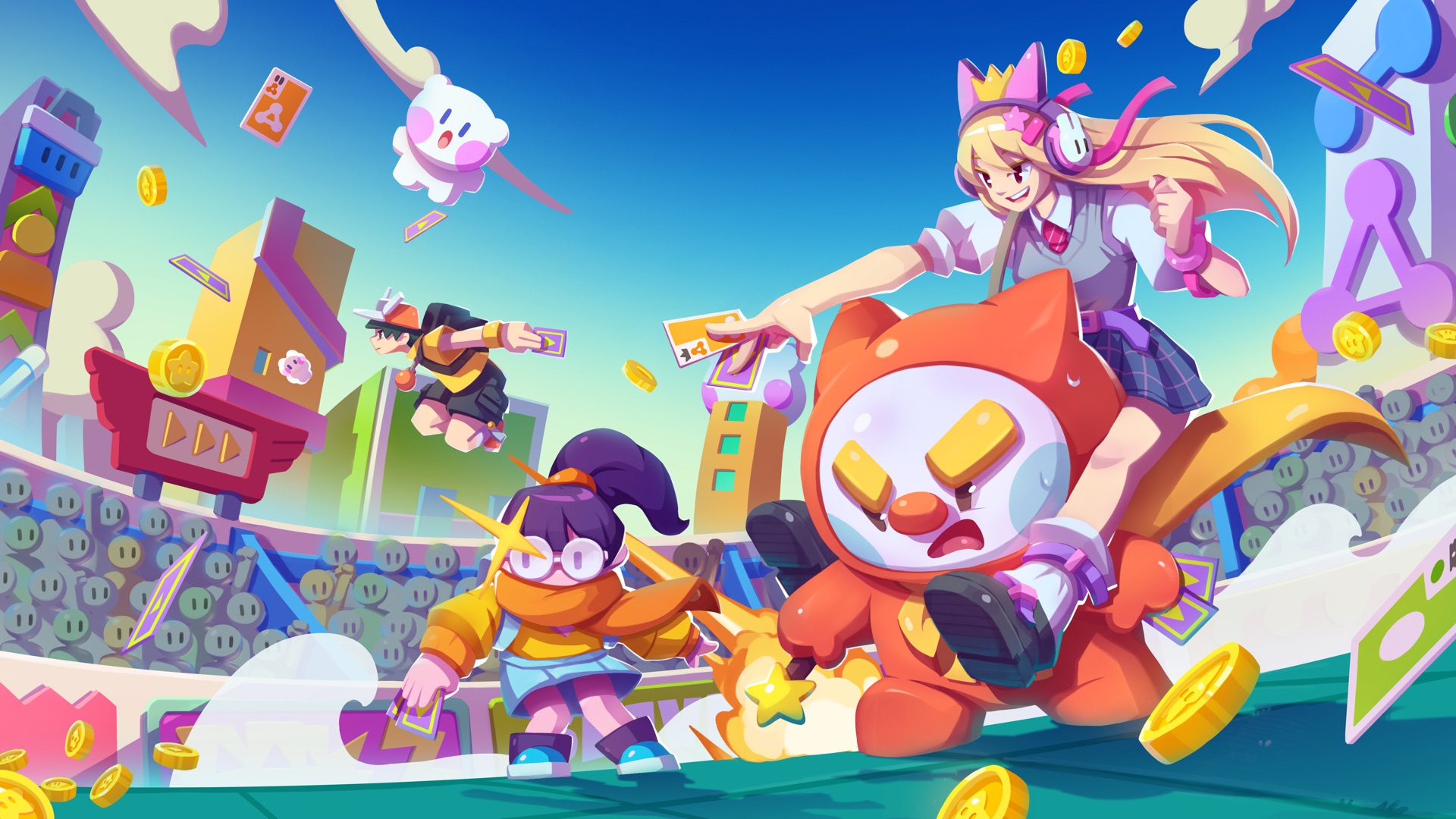 Slap 'em UP! key art with characters slapping cards in an arena